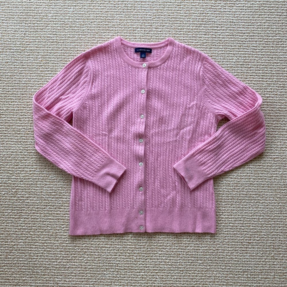 Pink Lands End Cable Knit Cardigan